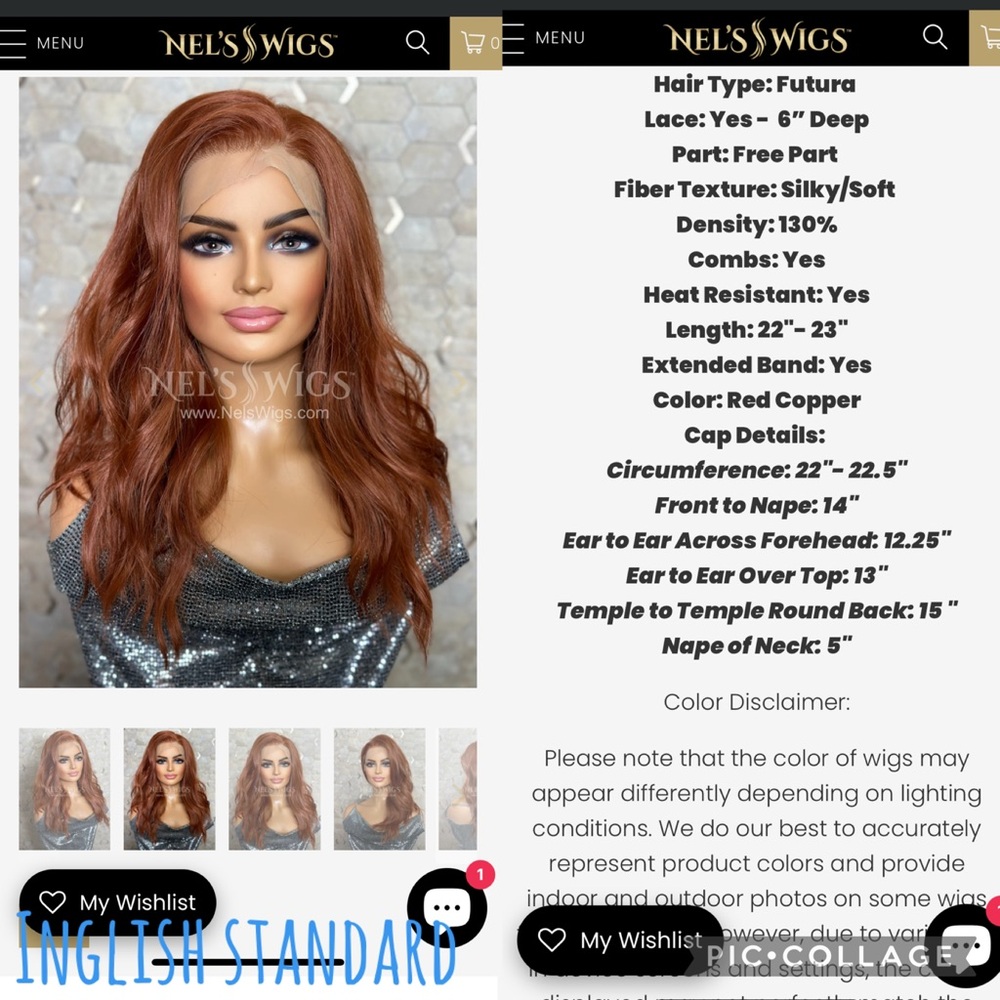 Nel’s Inglish Standard Red Copper Lace Front Wig